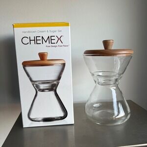 Chemex Handblown Glass Cream and Sugar Set with Wood Lid Clear 2 Piece Z-CS-1